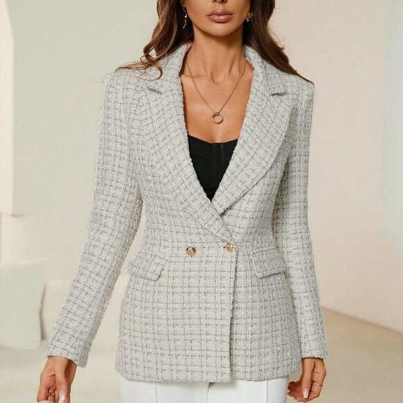White Preppy Women's Plaid Blazer - Picture 2 of 5
